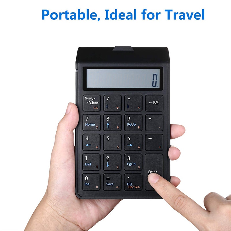 Chargeable Bluetooth Numeric Keypad and Calculator 2-in-1,Wireless Number Pad Keyboard with 12-Digit LCD Display for PC, Laptop
