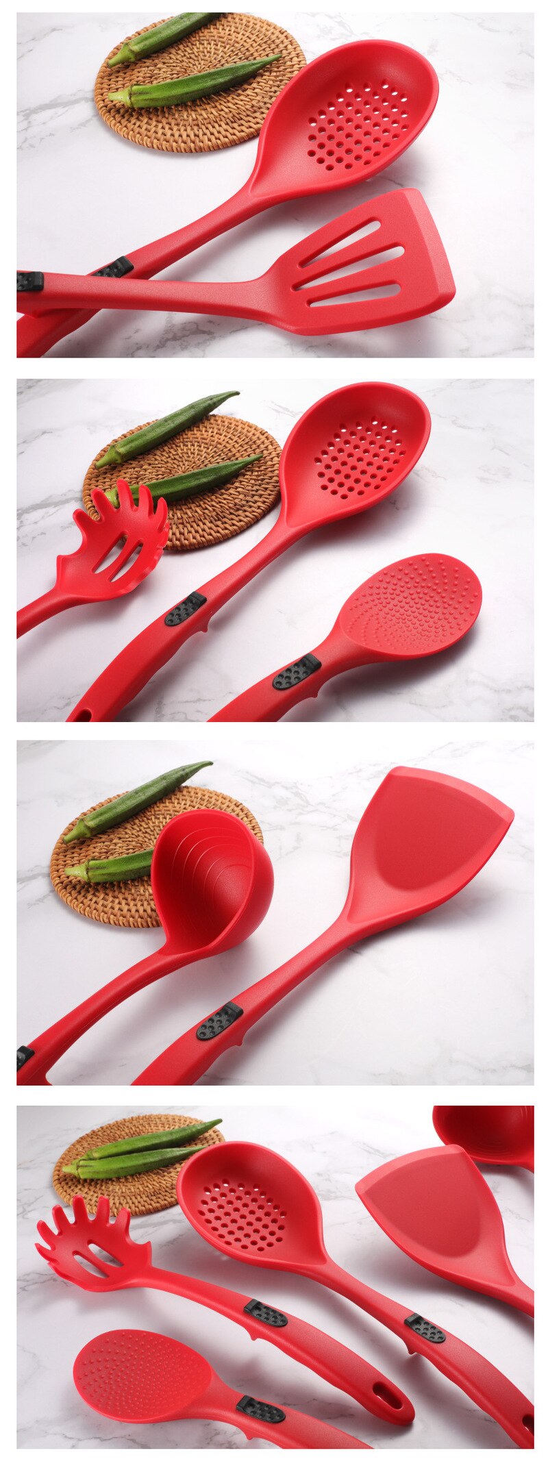 Espátula de silicona explosiva, juego de utensilios de cocina de silicona, colador, cuchara de arroz, cuchara de sopa, juego de utensilios de cocina de silicona de siete piezas