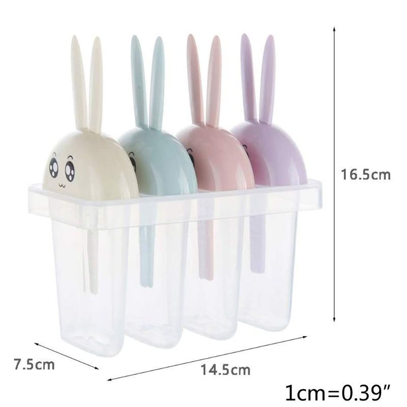 4 Grid Rabbit Popsicle DIY Ice Cream Molds Cool Freezing Tray Frozen Popsicle