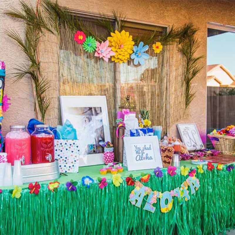 Table Skirt Tropical summer Hawaiian luau party Moana birthday Gender Reveal beach garden wedding bridal baby shower decoration