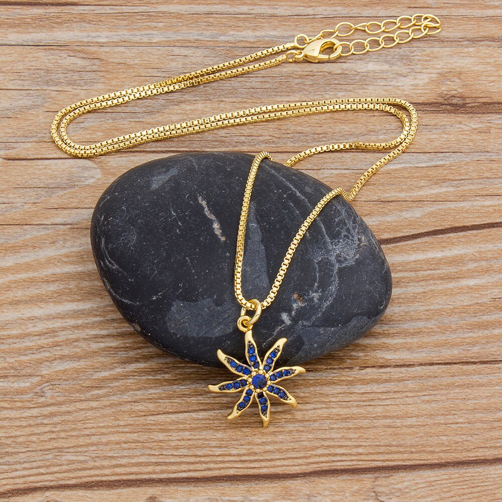 Blauwe Zeester Koper Zirkoon Gouden Hanger Charme Ketting Choker Ketting Voor Vrouwen Partij Bruiloft Sieraden