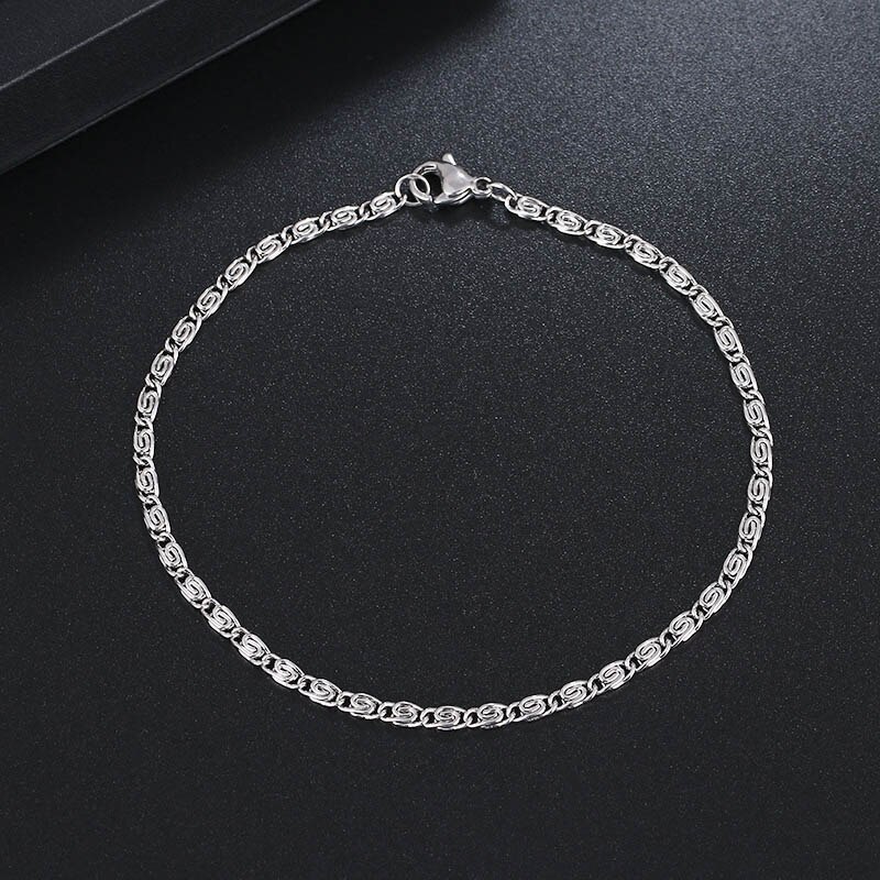 CACANA Stainless Steel Chain Bracelets For Man Women Gold Silver Color For Pendant Myriad Words Donot Fade Jewelry N1800: Silver / 9 inch 22.5 cm