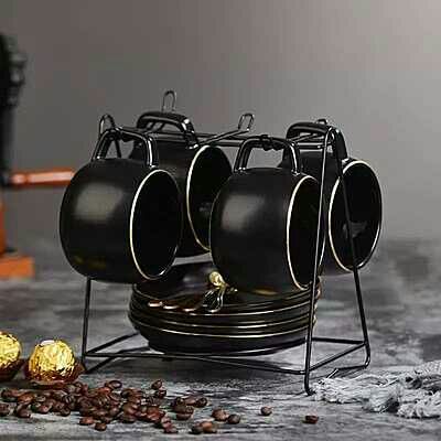 Tasse à café de luxe en céramique noire mate, 4 tasses avec soucoupe, tasse à thé au lait, pour les affaires, style nordique, de mariage