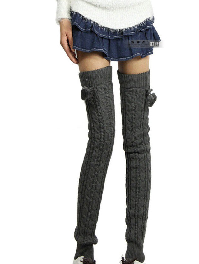 Sparil Vrouwen Winter Lange Legging Warmers Gebreide Stropdas Bal Boot Kniehoge legging Gehaakte Beenwarmers Vrouwelijke: Dark gray