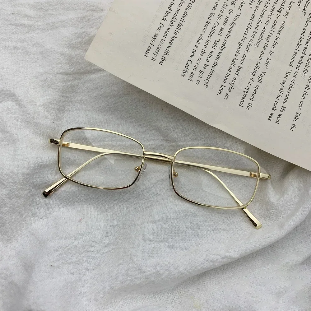 Y2K Harajuku Small Square Frame Glasses Women Retro Metal Eyeglasses Clear Reading Spectacle Blue Light Blocking Eyewear: MULTI