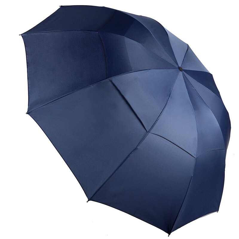 Stort hopfällbart damparaply regn män dubbellager stort reseparaply vattentätt herrparasoll för 3-4 personer 125cm diameter: Blå