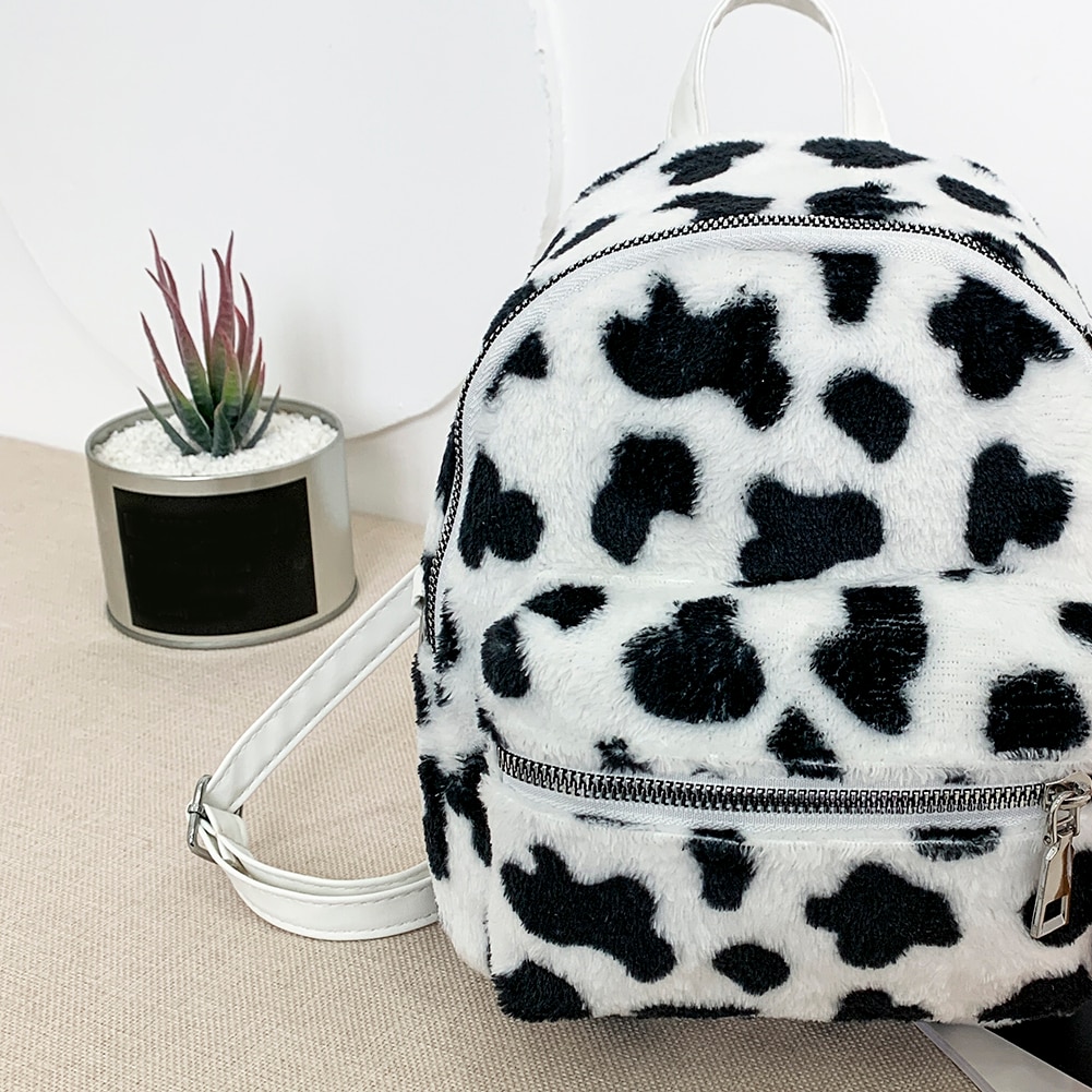 Mode Koe Zebra Gedrukt Schooltassen Vrouwen Meisjes Pluche Mini Schouder Rugzak Vrouwelijke Toevallige Rugzak Rugzak