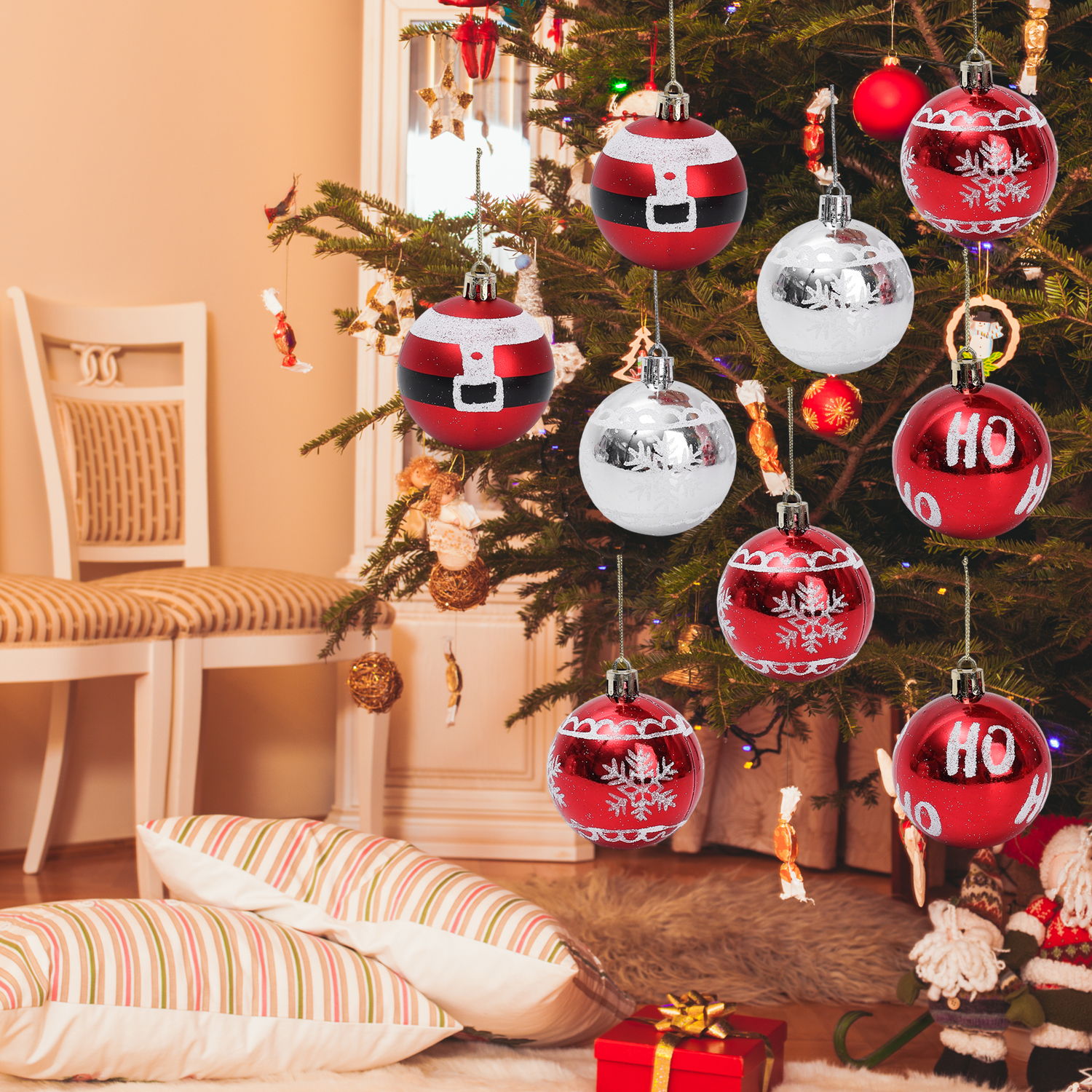 24/6 stuks Plastic Kerstballen Ornamenten DIY Kerstboom Hangende Hanger Rode Kerstballen Set voor Feest Bruiloft Decoratie