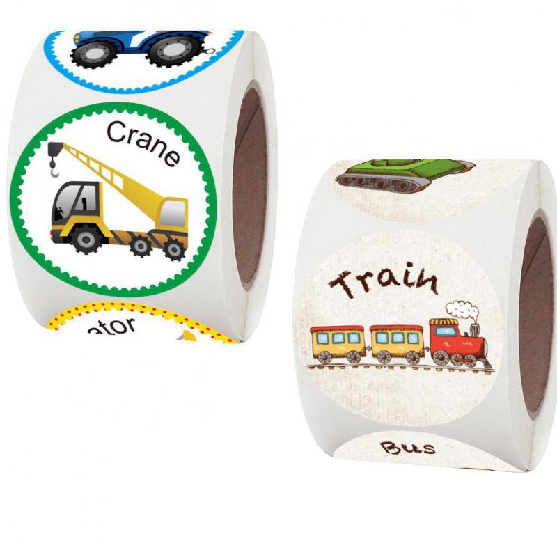 50-500pcs 8 Cars Pattern Reward Sticker for Kids Construction Sticker Cute Cartoon Bus Tank Train Truck Stationery Seal Sticker