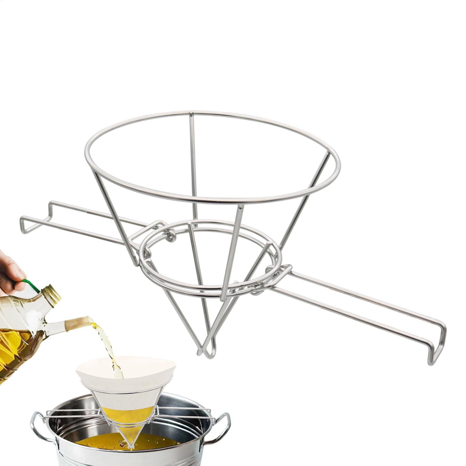 Deep Fryer Oil Cone Filter Holder Fryer Filter Stand Maple Syrup Filter Stand Stainless Steel Strainer Rack with Folding Arms