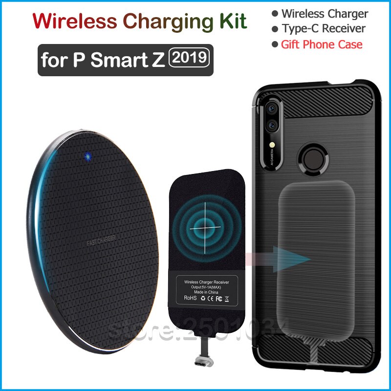 Qi draadloos opladen voor huawei p smart z qi draadloze oplader + usb type c-ontvanger nillkin-adapterconnector tpu-hoes