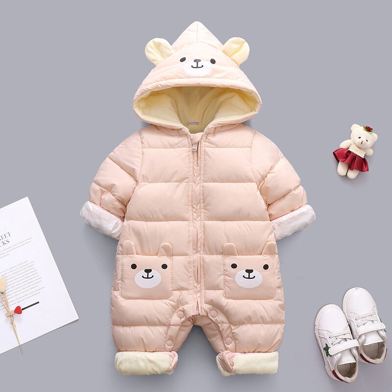 born Panda Baby clothes Winter Hooded Rompers Thick Cotton Warm Outfit Jumpsuit Overalls Snowsuit Children Boy Clothing: Pink / 24M