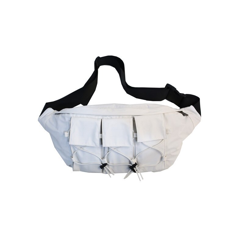 Pochete, bolsa de cintura grande, streetwear, de lona, pacote de peito, moda, hip hop, bolsa transversal de peito, para mensageiro homens: WHITE