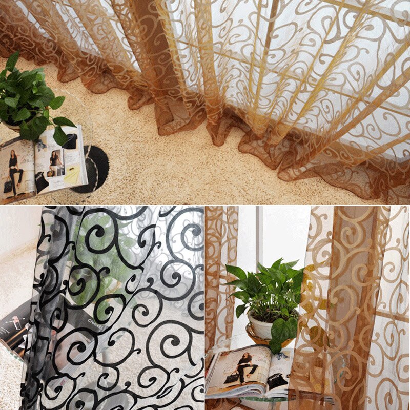 Cortinas de tul para puertas y ventanas, cortinas de tul con estampado Floral, de estilo Retro, en 6 colores, transparentes y ahuecadas