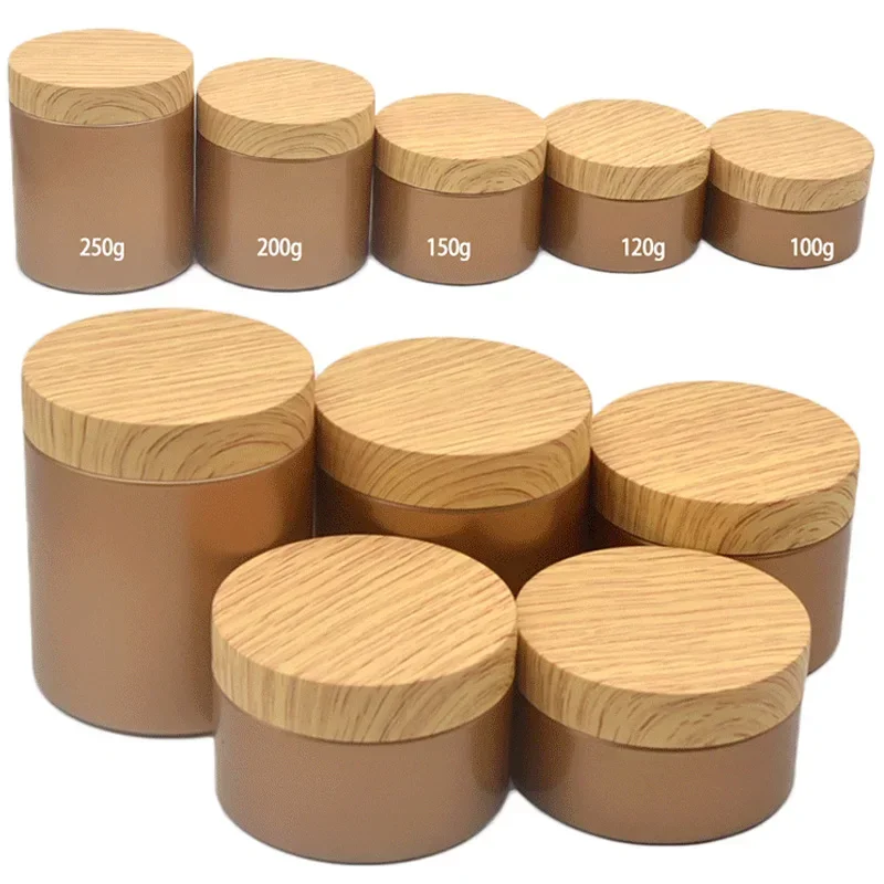 30 Stücke 100/120/150/200/250g Haustier Leere Kunststoffdose Nachahmung Holzmaserung Deckel Gesichtscreme Kosmetikbehälter Wiederverwendbare Nachfüllbare Gläser: S / MULTI