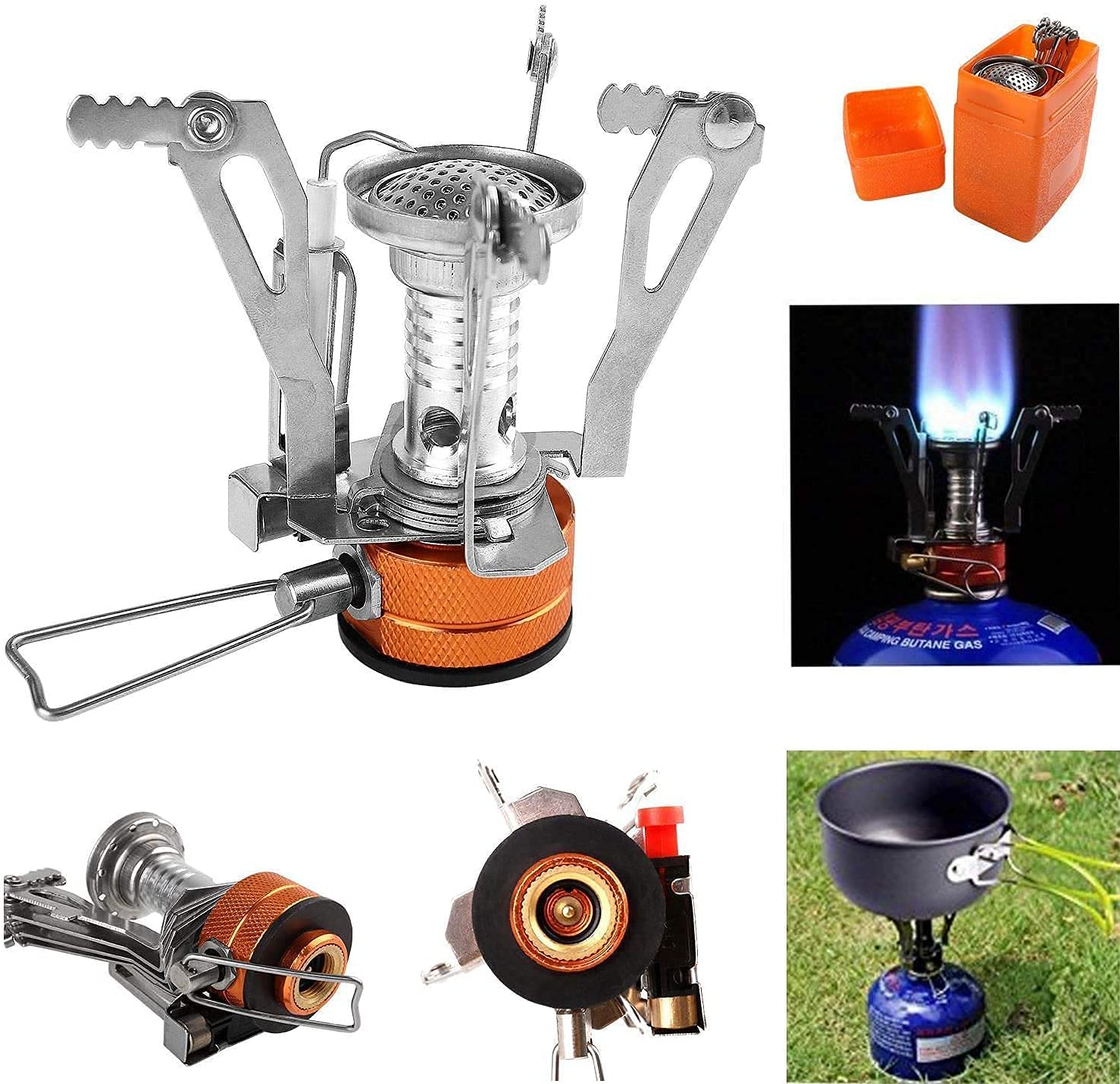 Camping Stove Pan Set Portable Outdoor Backpacking Cookware Hiking Cooking Stove Butane Propane Burner for Gas Canister