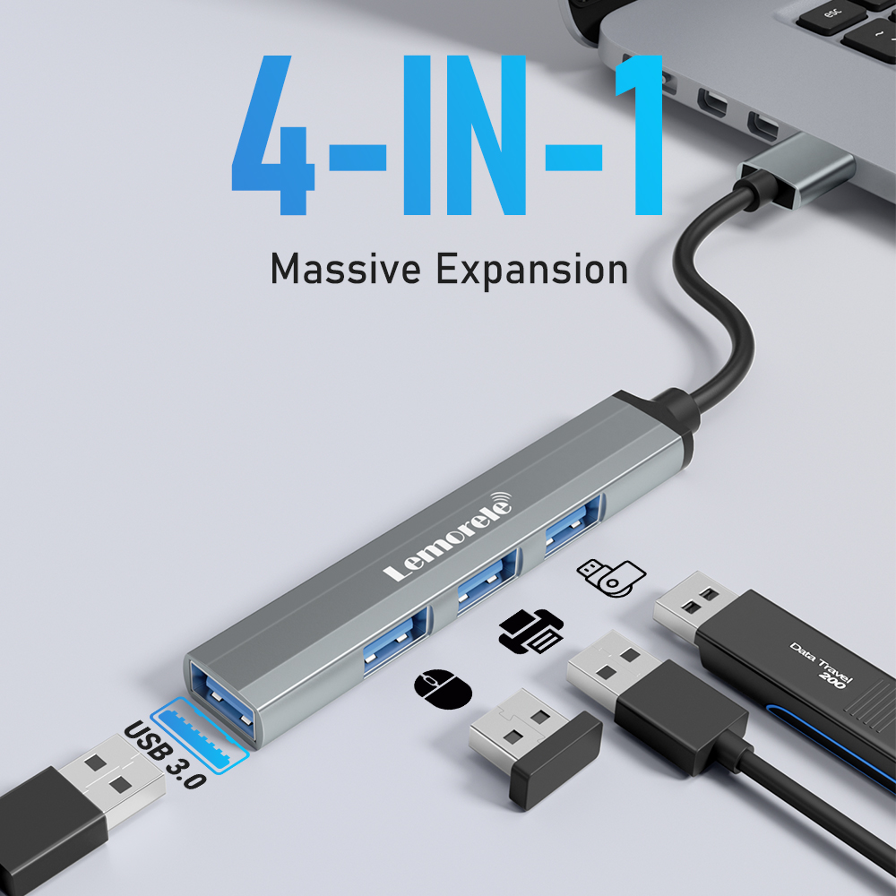 Lemorele 120cm 4Ports USB HUB OTG USB A 3.0 Adapter Multi Splitter Adapter Akcesoria do laptopów Xiaomi Lenovo Macbook Pro