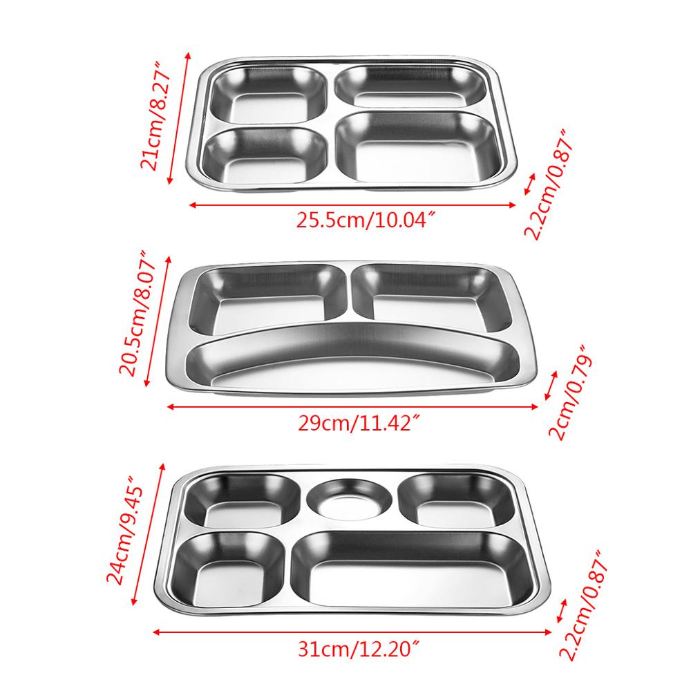 1pc Stainless Steel Divided Dinner Tray Lunch Container Food Plate for School Canteen 3/4/5 Section