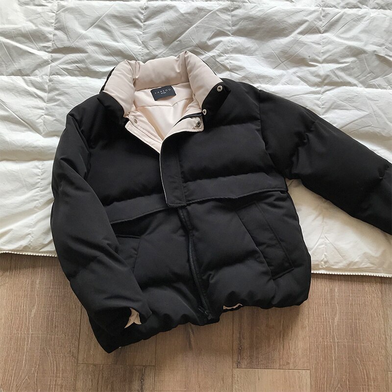 Donsjack Vrouwelijke Jas Parka Vrouwen Winter Jas Parka Dames Losse Opstaande Kraag Dikke Warme Puffer jas Vrouwelijke: Black / L