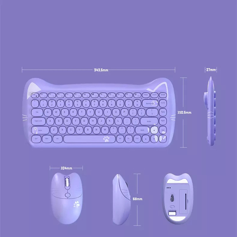 Bluetooth Membrane Keyboard Wireless 2.4G Keyboard And Mouse Set Cute Cat Mini Business Office Home
