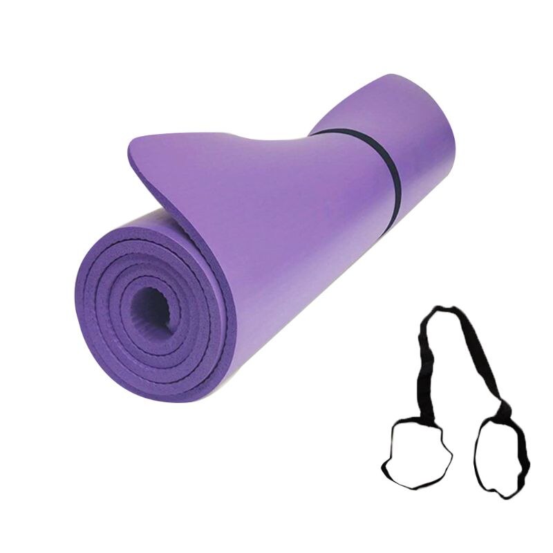 Yoga og pilates træningscentermåtte 10mm nbr skum med bærestrop gymnastik yoga