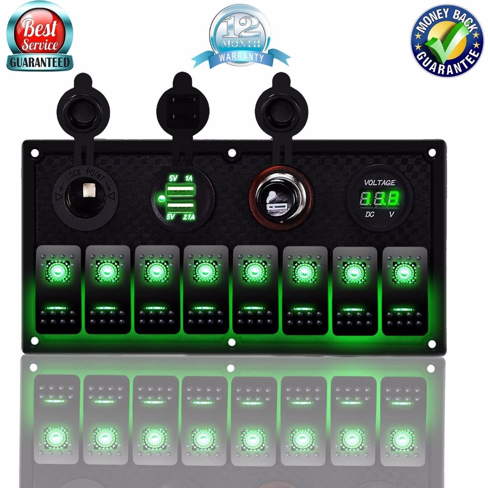 8 Gang Auto Marine Boot Circuit RV LED Toggle Rocker Schakelpaneel Breaker Voltmeter met Zekering Dubbele USB