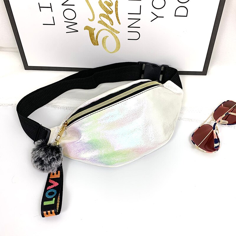 Delle Ragazze Delle donne del Pacchetto Della Vita di Arcobaleno Colorato di Fanny Sacchetto Della Cinghia Del Sacchetto Pom Amore Della Nappa Del Sacchetto Hip Bum Borse Da Viaggio di Sport Piccola Borsa di modo di Nuovo: WHITE