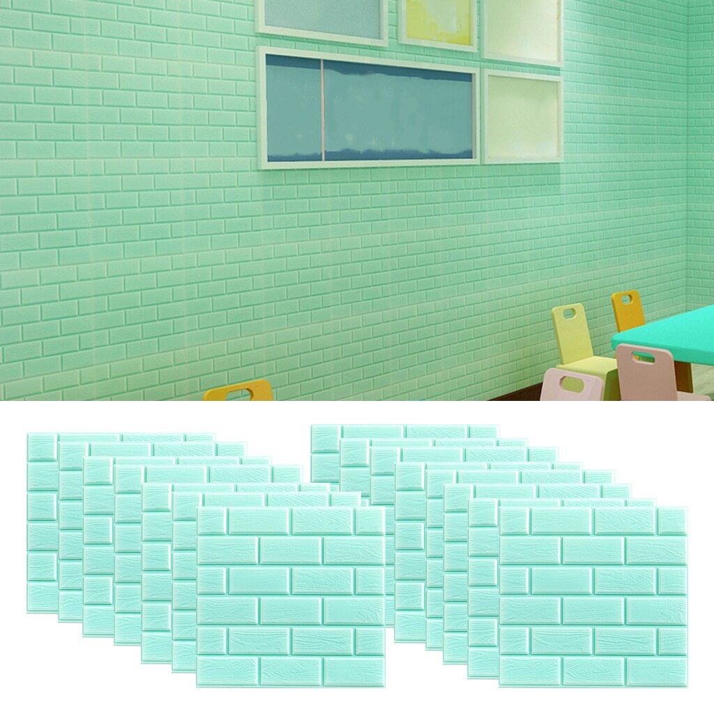 15x 3D Brick Wall Sticker Self-Adhesive Panels Home Living Décor Green