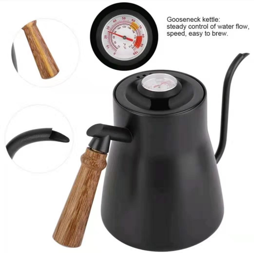 Mustat mokkapannut 800ml kahvinkeitintä, kapea suuinen teekannu, vedenkeitin, teenkeitin, korkea pullo, keittiötarvike: Malli, jossa on termometti