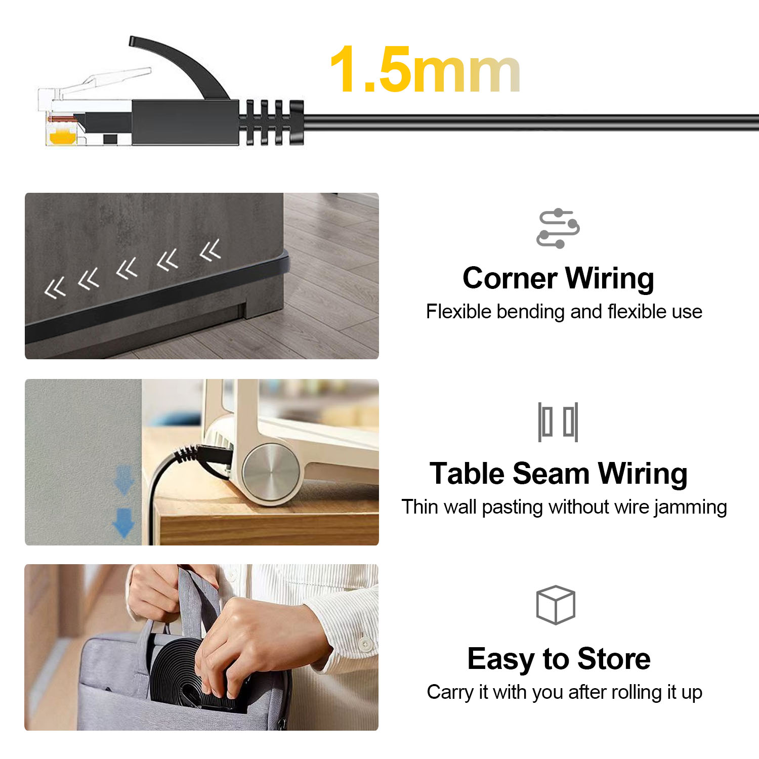 Cat 6 platt gigabit nätverkskabel 5m höghastighets 1000 mbps 250 mhz  rj45 ethernetkabel 32 awg oskärmad internetkabel ren koppar utp