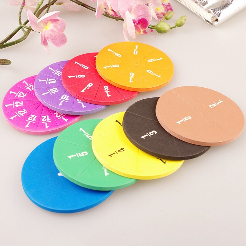 22/51pcs Rainbow Circular Numbered Fractions Counting Chips Educational Math Stationery Materials Mathematics Learning Kids