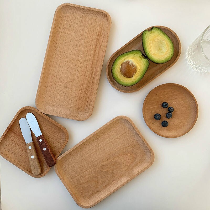 Wooden Bamboo Serving Tray Tea Cup Saucer Trays Fruit Plate Storage Pallet Plate Decoration Food Rectangular Plate Holder Mat