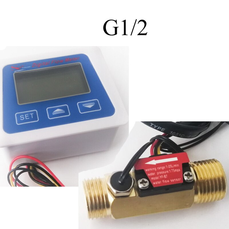 G1/2 elektronisk vandmåler hall flowmeter digital lcd display  g3/4 flow meter 1 inch flow sensor digital flowmeter: Gul