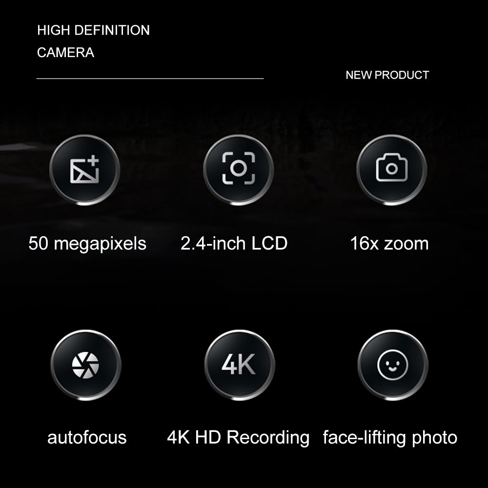 Cámara Digital con enfoque automático, 50MP, FHD, 1080P, cámara para niños, Zoom 16x, cámaras de vídeo Flash integradas, de cumpleaños para adultos y niños