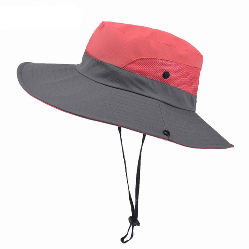 Vrouwen Zonnehoed Brede Rand Zon Hoeden Zon Ademend Emmer Hoed Voor Reizen Outdoor Vissen YS-BUY: Watermelon red