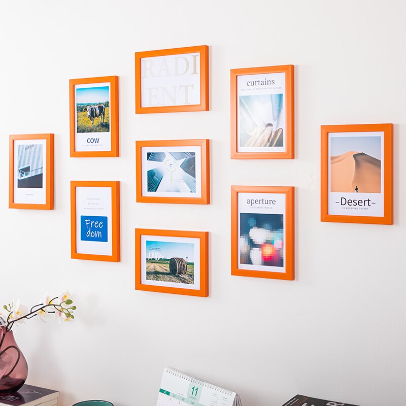 9 st/set grön blå fotovägg kombination fotoram hängande vardagsrum dekor målning bröllop tavelramar: Orange