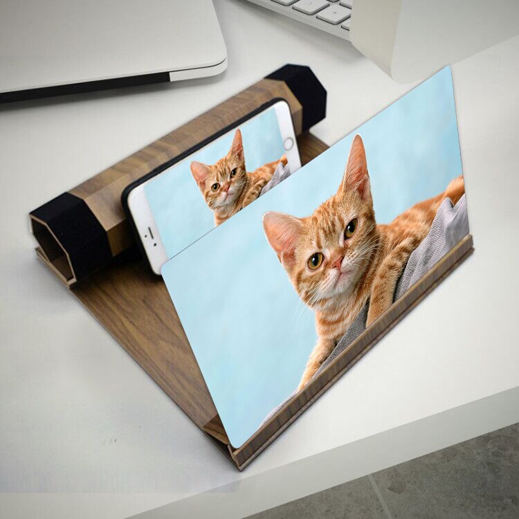 Rolled-up 12 inch and durable solid wood Mobile Phone Screen Magnifier Video Amplifier Smartphone Stand Enlarge: Coffee