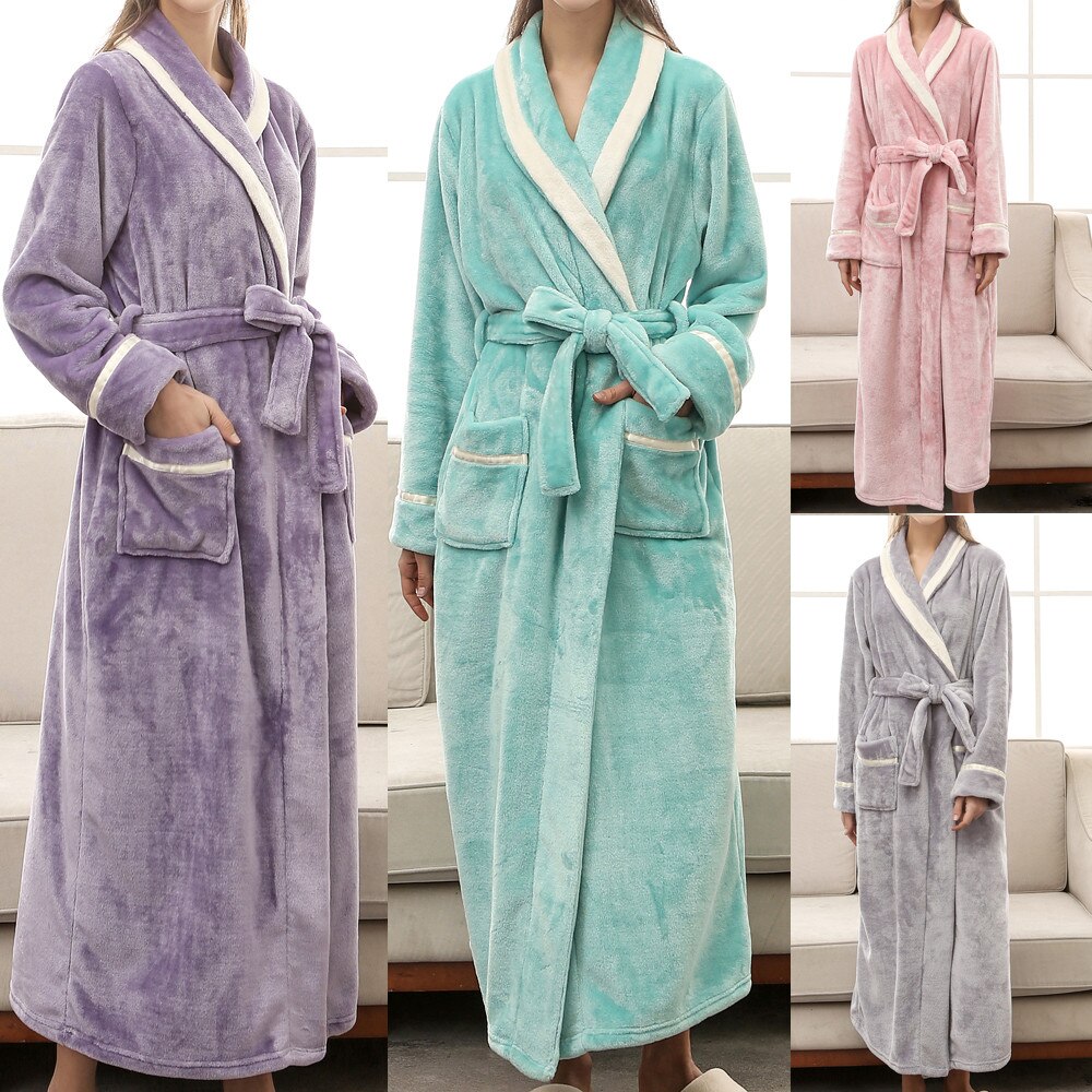 Winter Couples Pajamas Women's Winter Lengthened Bathrobe Splicing Home Clothes Long Sleeved Robe Coat Bath Robe