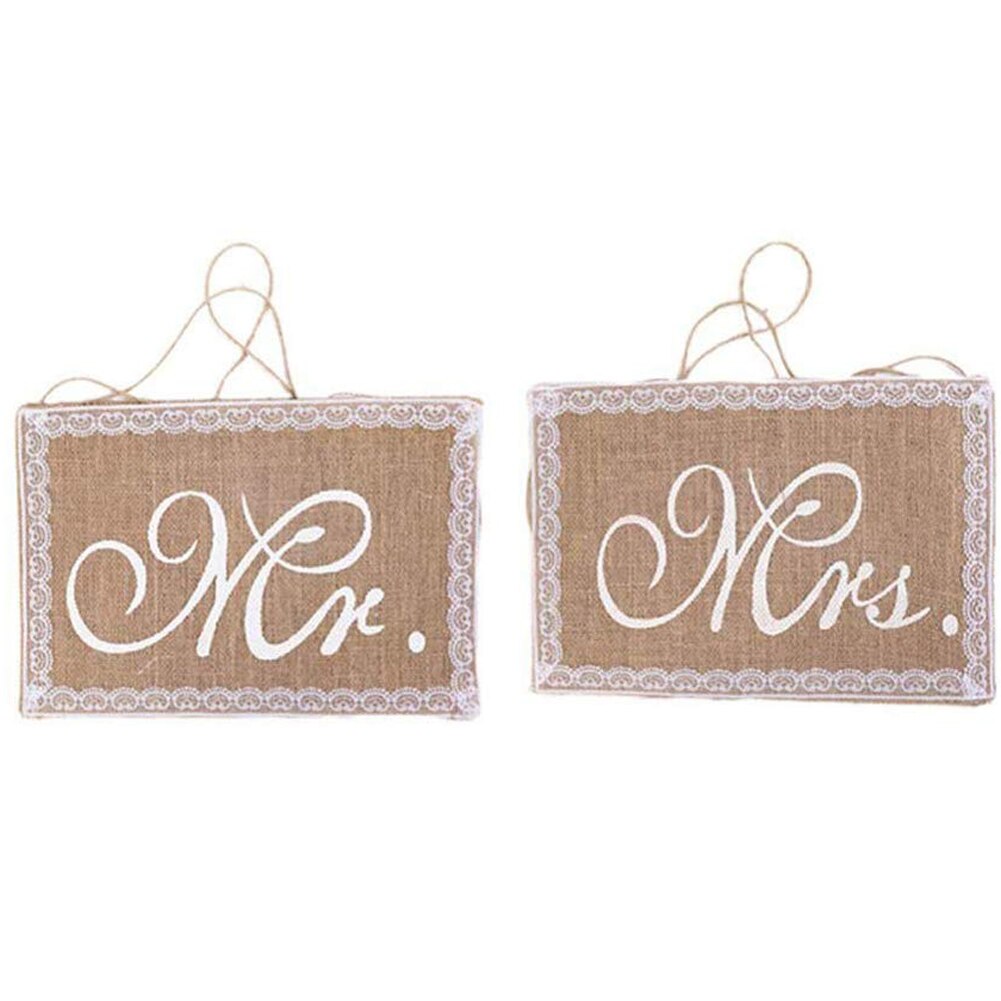 30 x 20cm khaki mr. & mrs. burlap stol banner sæt stol tegn guirlande rustik bryllupsfest dekoration: Dyb safir
