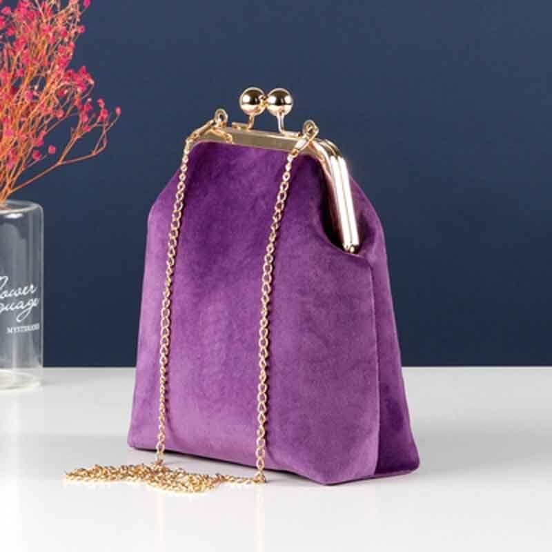 shinning velvet luxury women DIY shoulder bag kiss buckle metal frame 17x19x7cm: Purple  / material bag