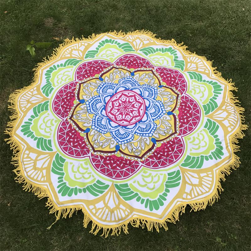 Microfiber Strandlaken Kwastje Indian Mandala Tapestry Lotus Gedrukt Bohemian Yoga Mat Bikini Cover-Up Deken Badhanddoek: Yellow B Towel