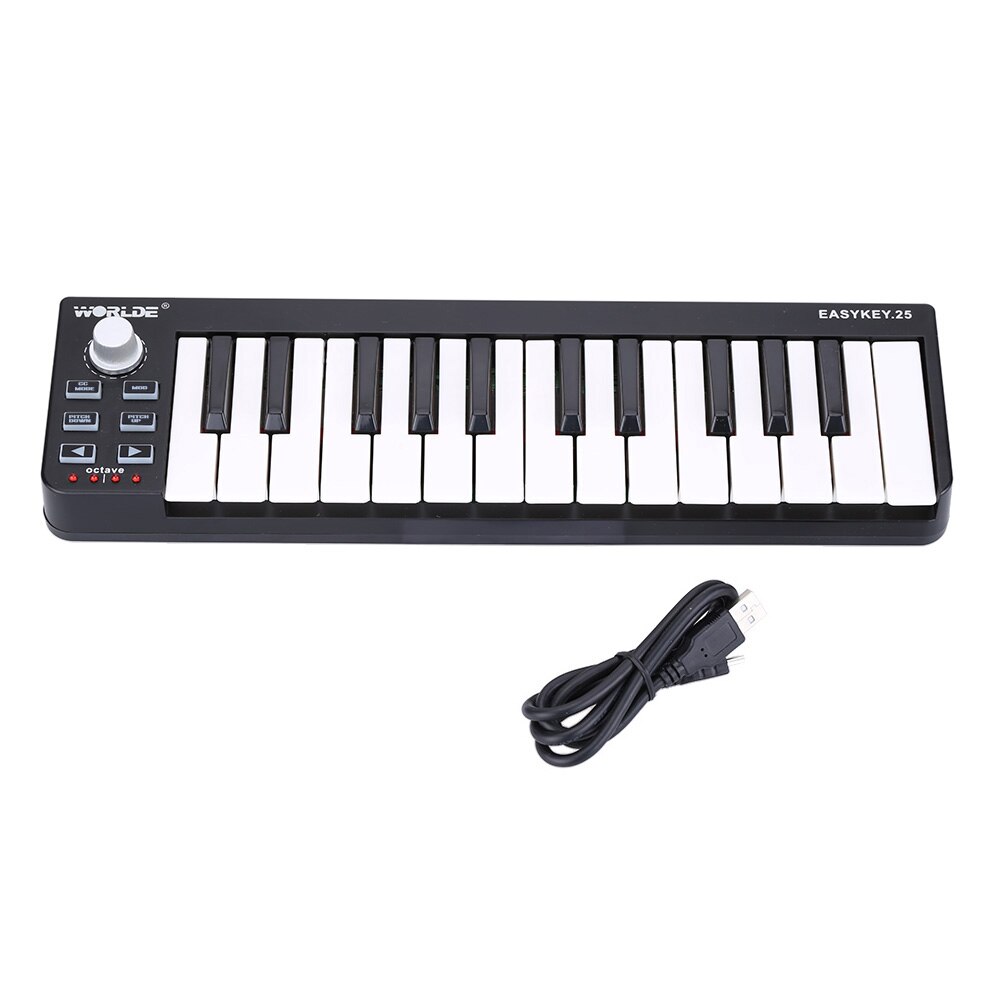 Worlde midi keyboard midi controller og drum pad mini 25- key ultra-portable usb midi keyboard controller piano keyboard: Default Title