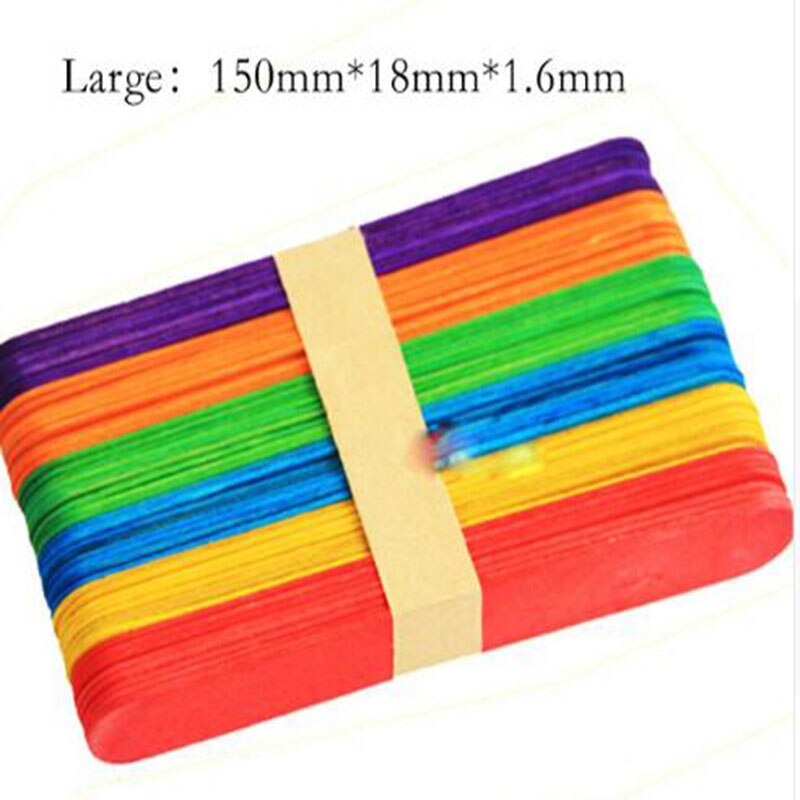 50 Pcs/lot Wooden Ice Cube Ice Cream Sticks Candy Bar Accesorios Crafts Making Ice Cream Maker Mold Tools Party Popsicle Stick: Colorful large