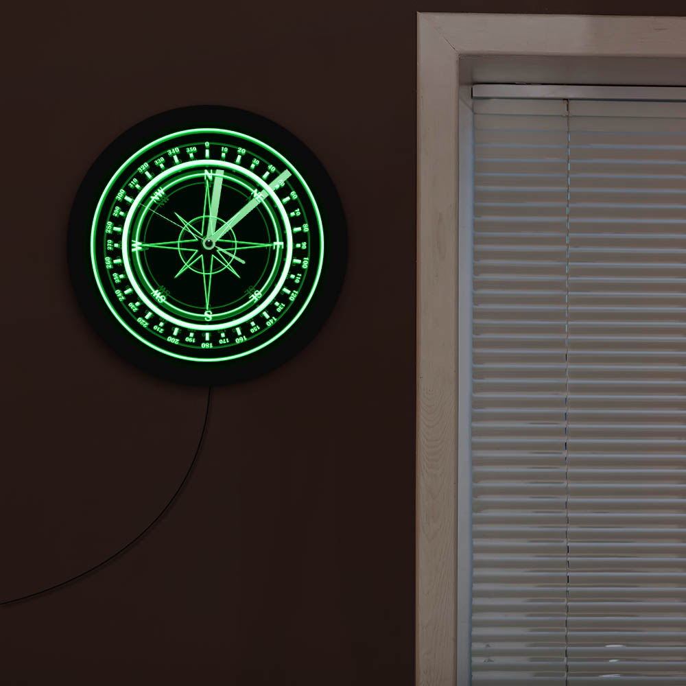 Reloj de pared de brújula náutica con retroiluminación LED, brújula rosa de viento, decoración del hogar, azul marino, luminoso, de Marina