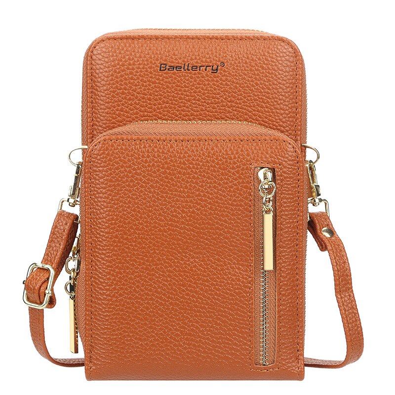 Neue frauen Schulter Taschen PU Leder Mini Telefon Tasche Damen Große Kapazität Multi-schicht Umhängetasche Umhängetaschen für Frauen: Braun