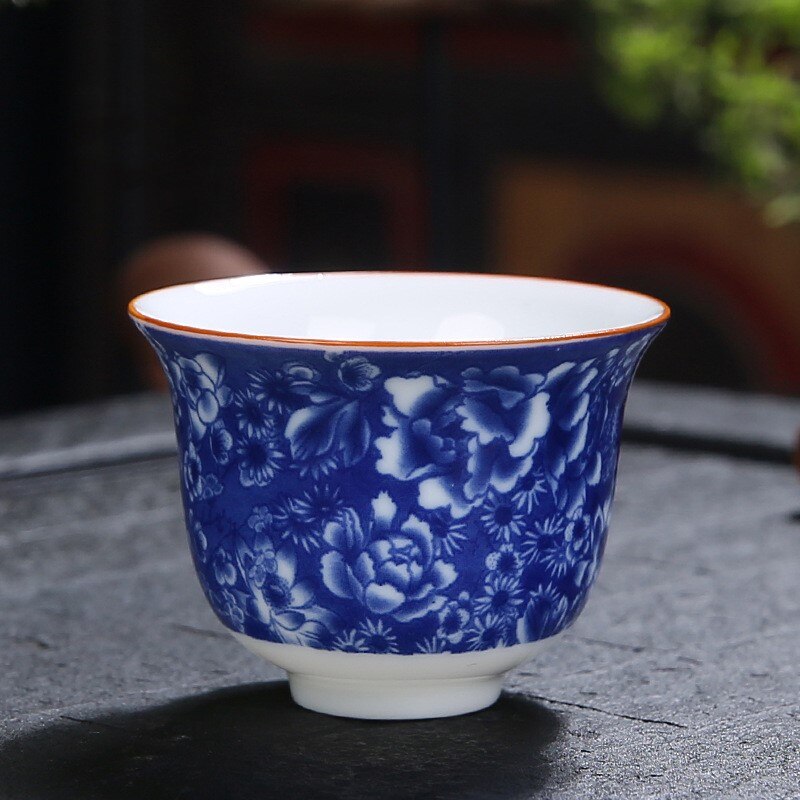 Taza de té de cerámica, juego de té de Kung Fu, taza de porcelana blanca, tazas de agua para el hogar y la Oficina: Blooming