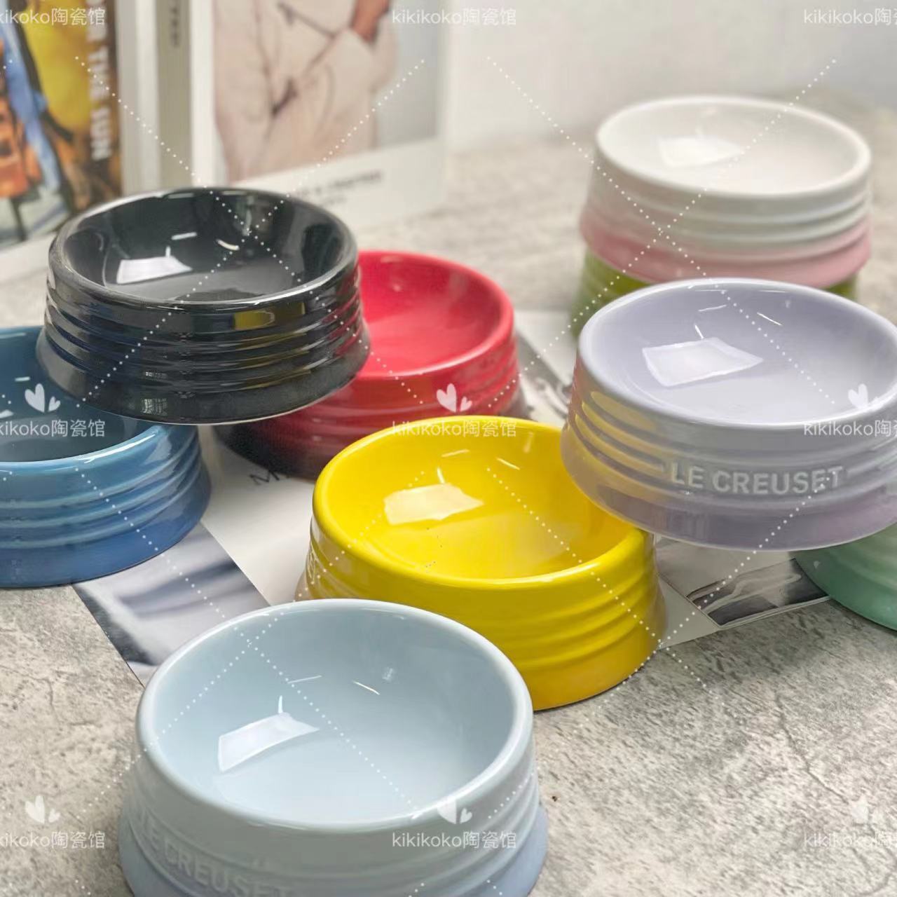 Bol d'eau en céramique française pour chat, Protection des pieds hauts, calibre Cervical, 5 pouces, eau potable, couleur Macaron de haute beauté