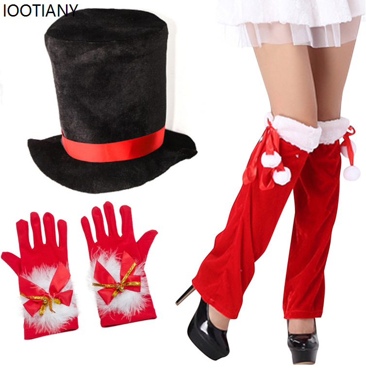 Christmas Element Three-piece Set Autumn Winter Xmas Top Hat Christmas Thickened Warm Hat Circle Headgear Party Dress Up: Blue