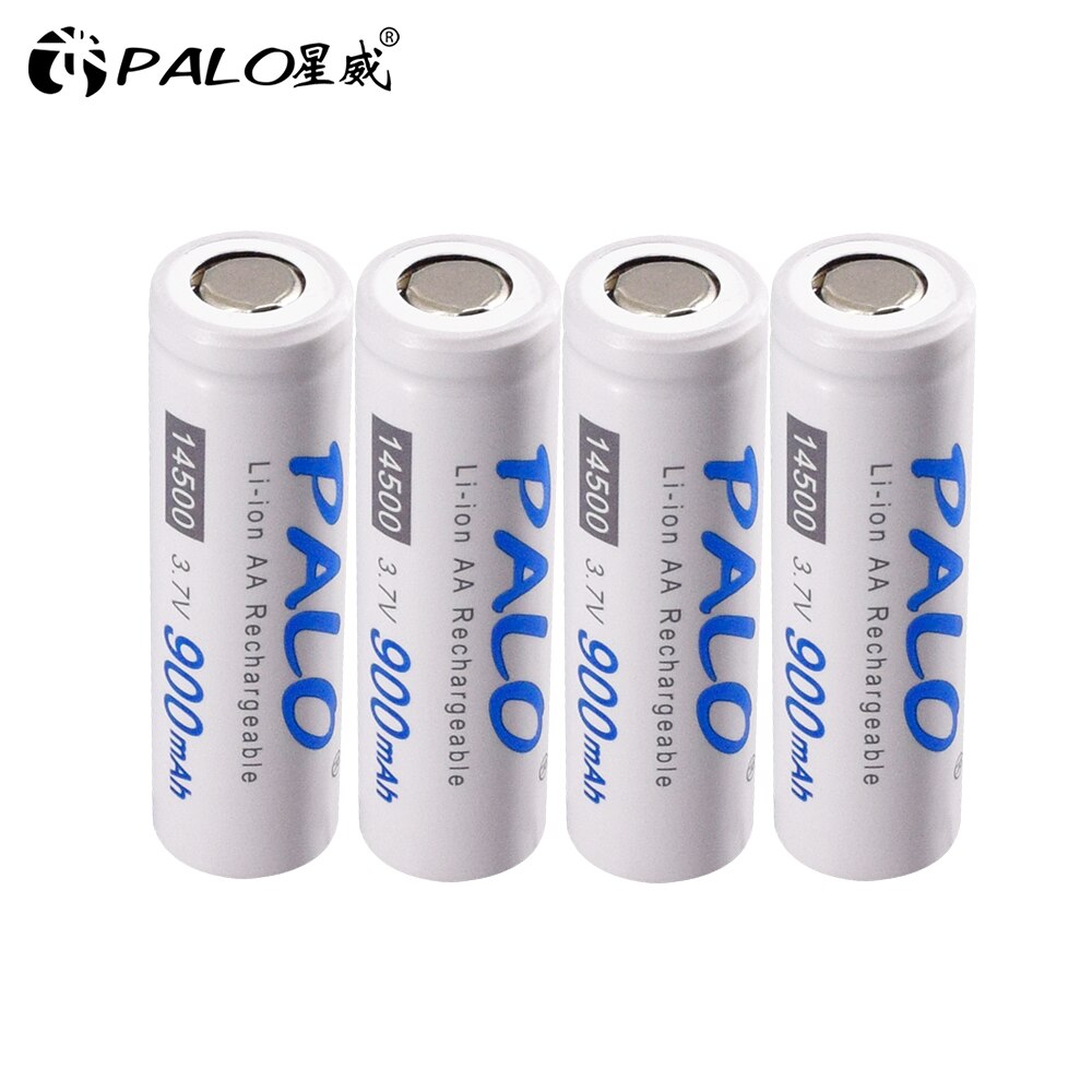PALO 4PCS 14500 900mah 3.7v Li ion Lithium Rechargeable battery for Flashlight