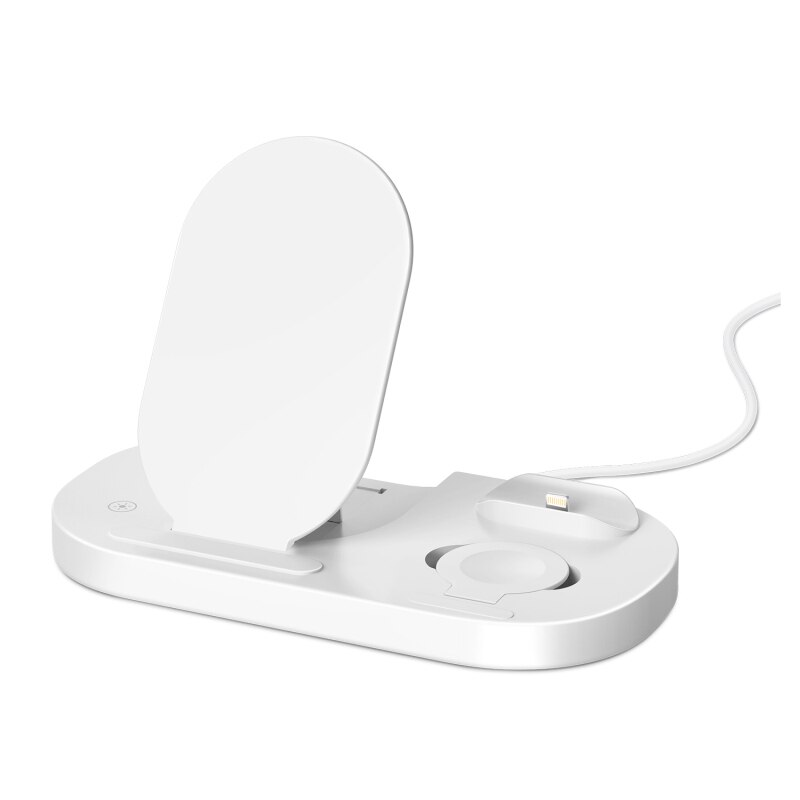Z6 3 In 1 Foldable Wireless Quick Charging Station For Apple Watch IPhone 11 X XS 8 Airpods Pro 15W Qi Fast Charger Dock Stand: white
